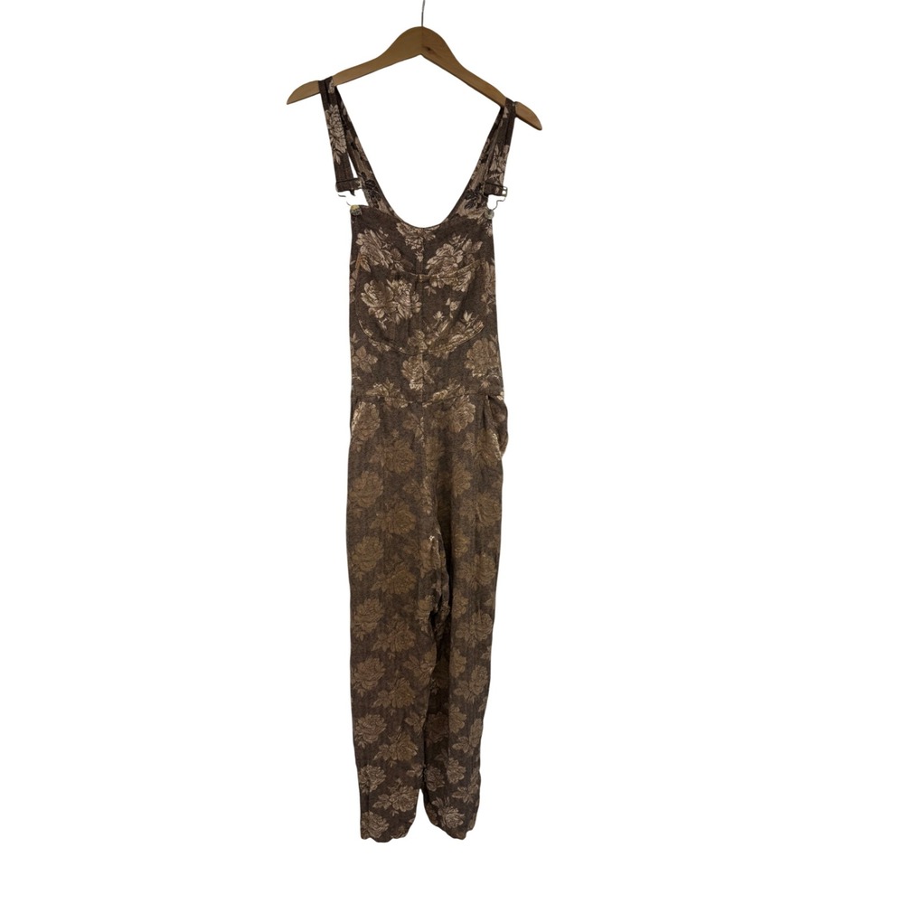 VTG Citron Santa Monica Brown Floral Rayon Jacquard Overalls Jumpsuit Boho Large